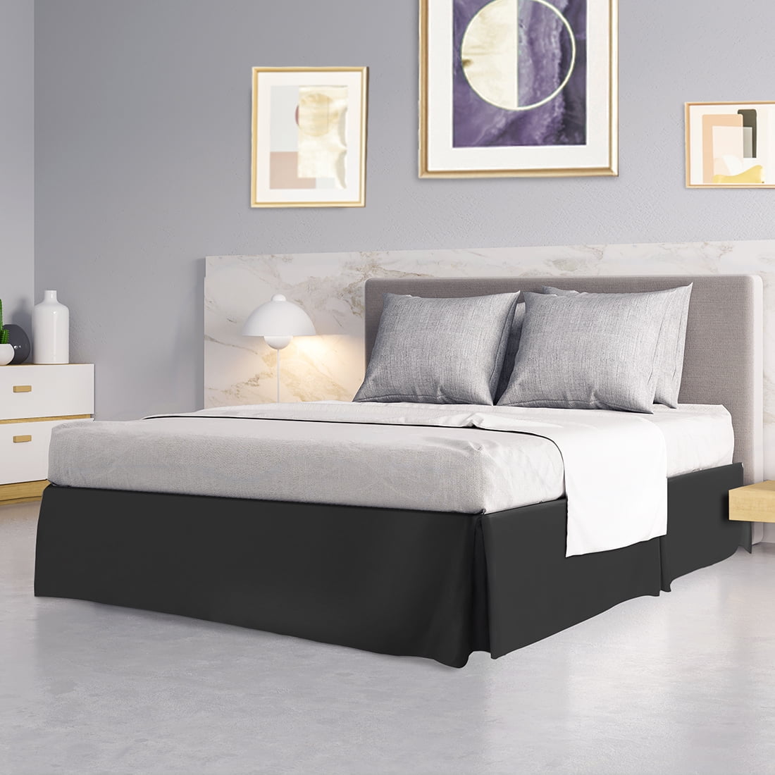 PiccoCasa Microfiber Bed Skirt 16" Drop Pleated Tailored Styling Ruffled, Full Dark Gray