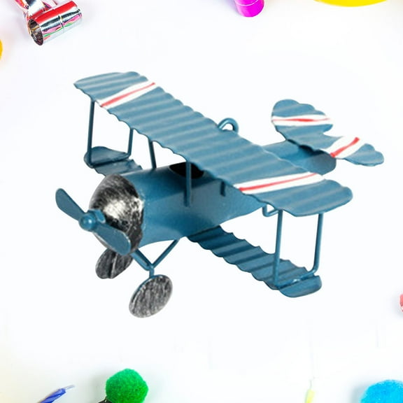 NICEXMAS Vintage Blue Metal Airplane Model for Home Decor and Childhood Memories