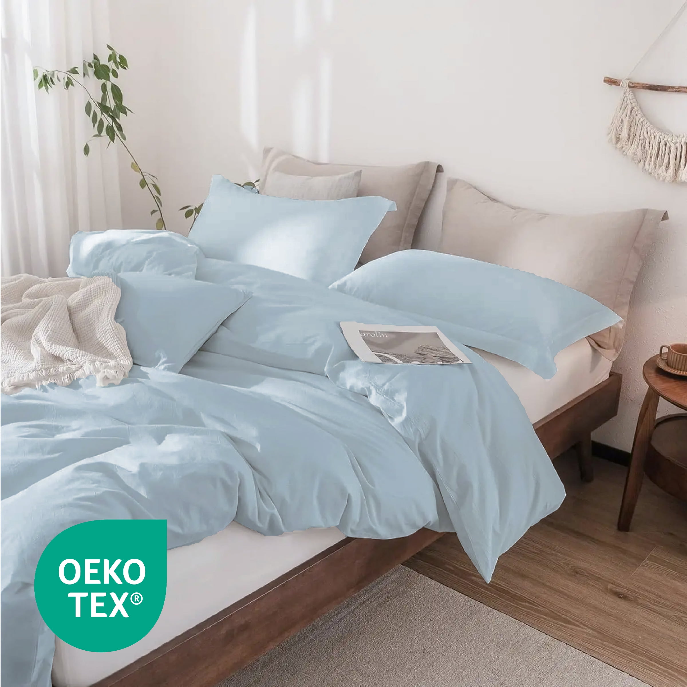 Ensemble de housse de couette 100 % coton Beddora – Respirant pour toutes les saisons – Cordons d’attache aux coins et fermeture à boutons – Formats Queen et King