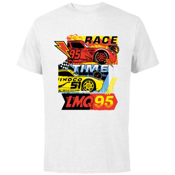 Disney and Pixar’s Cars Race Time Lightning McQueen Racing - Short Sleeve Cotton T-Shirt for Adults - Customized-White