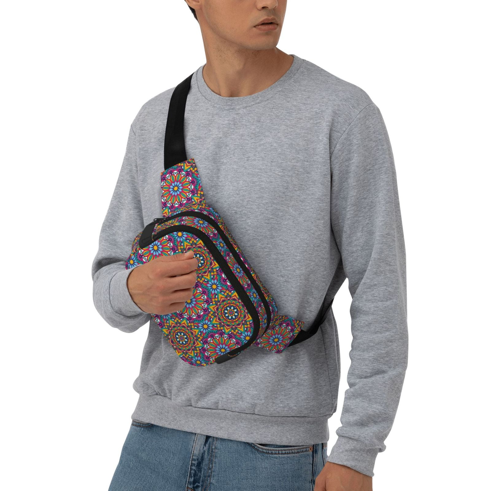 Picia Mandala Print Square Double-Layer Waist Bag Mini Adjustable Waist Belt Bag Exercise Running Travel Hiking