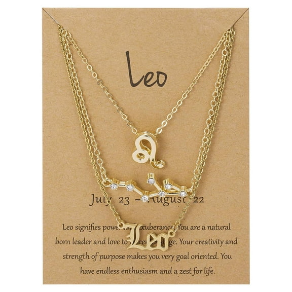 Dengmore Necklace Leo 3-piece Set Of Ancient English Letter 12 Constellation Necklace, Silver
