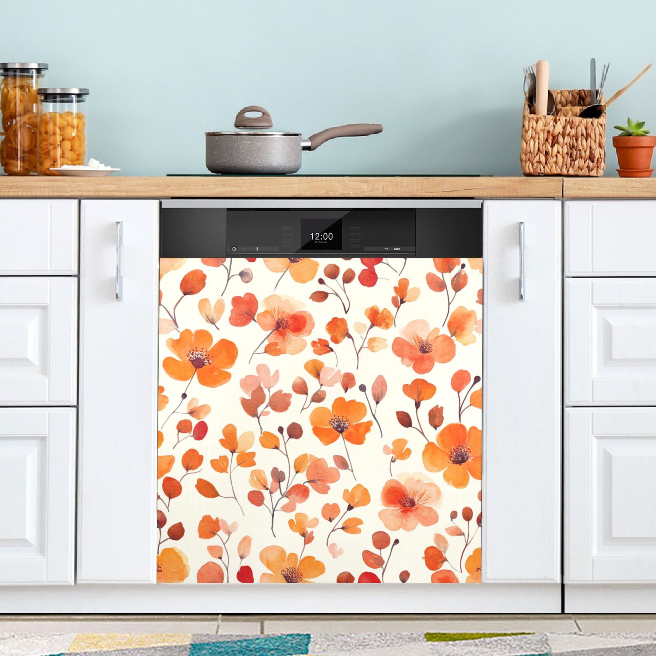 Dishwasher Magnetic Sticker 23x26 Inch Refrigerator Magnetic Sticker Washing Machine Magnetic Sticker Kitchen Panel Magnetic Sticker Home Decor Cartoon Orange Flowers