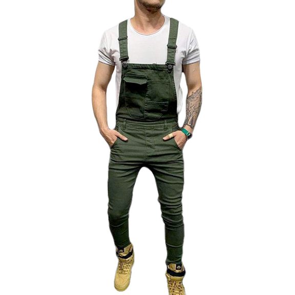 AmShibel UK Mens Denim Dungaree Bib Overalls Jumpsuits Moto Biker Jeans Pants Trousers