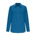 thumbnail image 4 of Lenpel Blouses for Women Dressy Casual Long Sleeve Half Button Collared Curved Hem Cotton Lined Tops Loose Work Shirts(Blue,Medium), 4 of 6