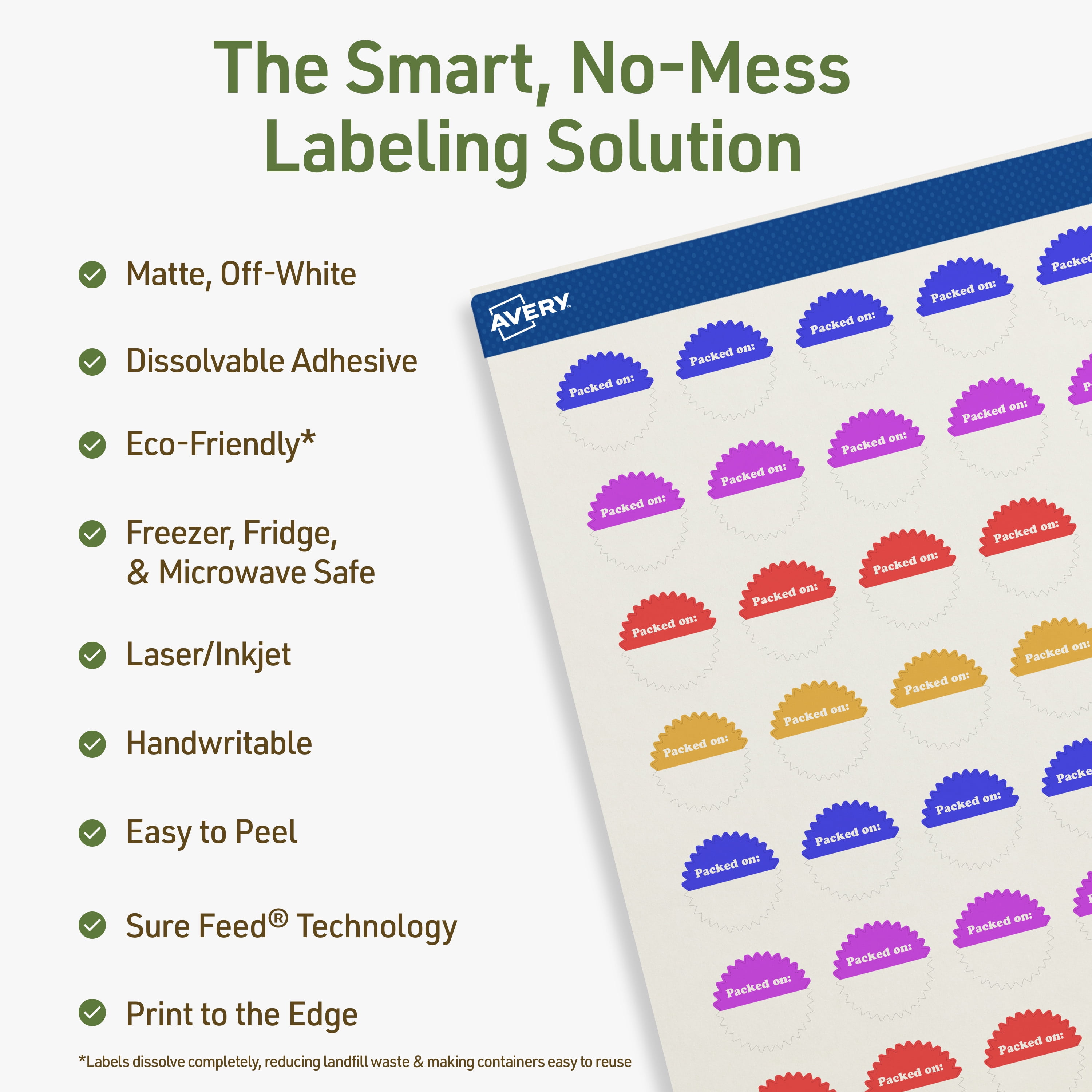 Avery Dissolvable Starburst Labels, 1", 1200 Labels