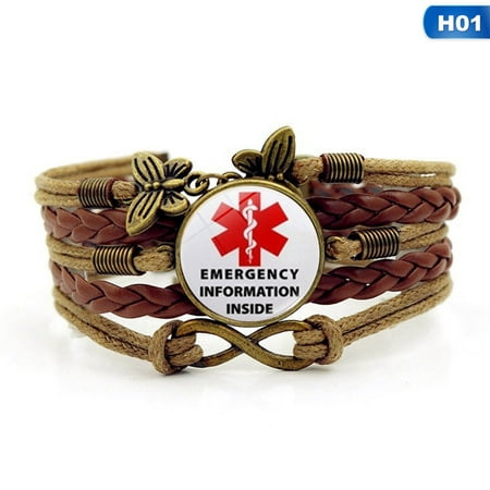 Diabetes Bracelet Type 1 Kids AkoaDa Type 1 Diabetes Bracelets andamp; Bangles Medical Alert Multilayer Leather Butterfly Infinity Charm Bracelets For Unisex Women Men ()