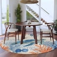 thumbnail image 4 of Sea Corals Turtle Round Living Room Rugs 7 ft, Summer Beach Sea Stars Linen Texture Washable Area Rug with Non-Slip Sturdy Edge Binding Round Carpet for Kitchen Office Bedroom, 4 of 9