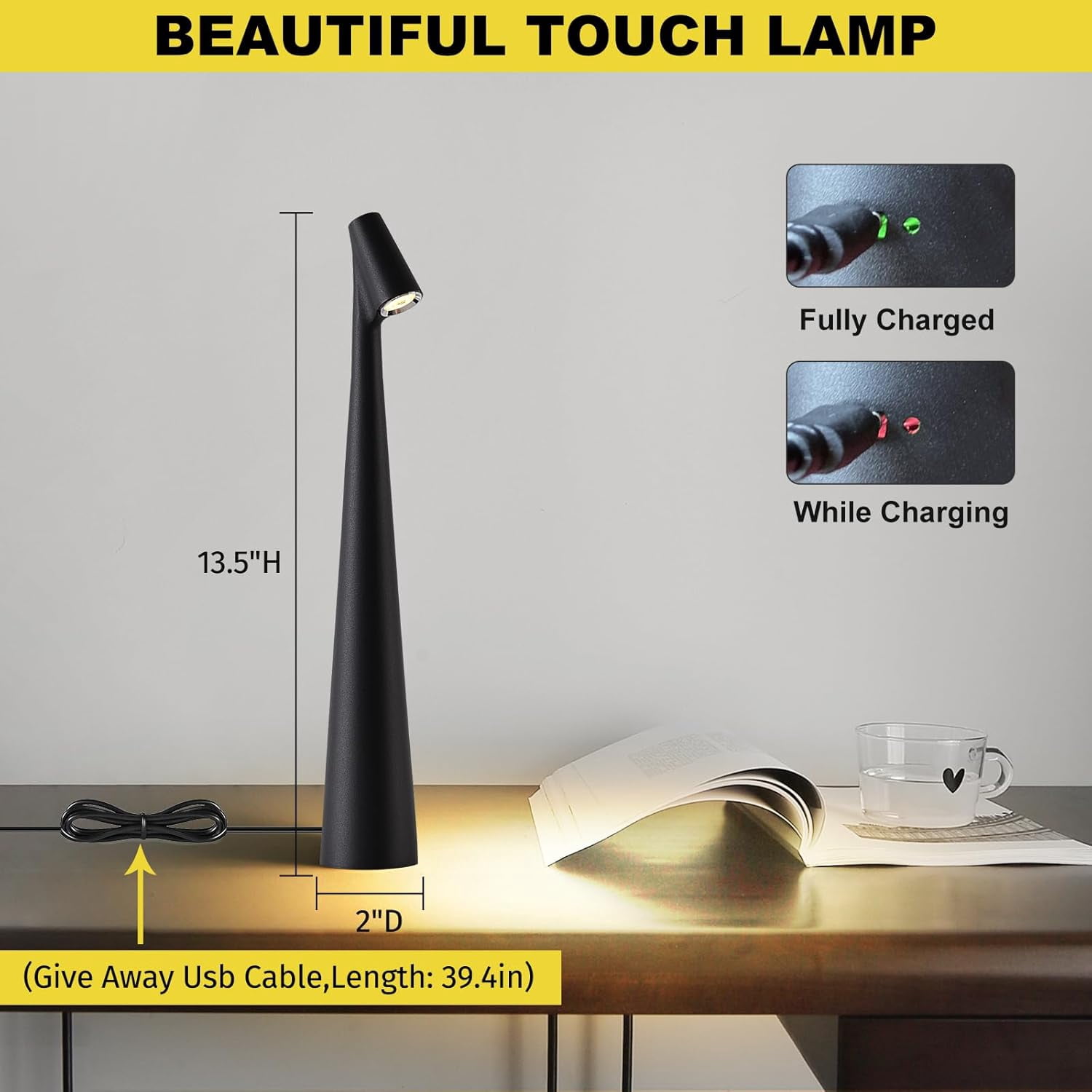 Cordless Small Table Lamps,3 Levels Brightness Portable Desk Lamp,Rechargeable Battery Lights for Outdoor, Restaurant, Bedside, Baby Night Light,Gifts