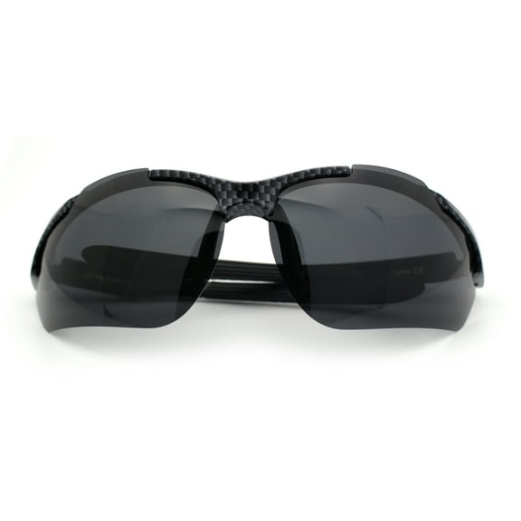 Polarized Xloop Mens Wrap Around Sport Rimless Oval Plastic Sunglasses Carbon Fiber Black - Black