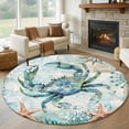 thumbnail image 2 of Coastal Crab Large Area Rugs for Bedroom Living Room, Soft Non Slip Carpet Bedside Rug, Teal Nautical Beach Starfish Vintage Round Floor Cover Kitchen Accent Rug 6' for Dining Room/Office, 2 of 9