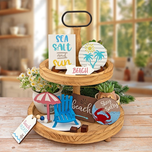 Bandeja de Madera de 3 Niveles Estilo Rústico | Centro de Mesa Rústico para Cocina y Comedor | Expositor de Escritorio para Frutas, Velas y Decoración Del Hogar