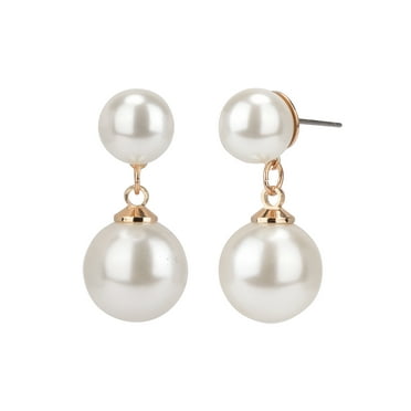 Time and Tru Adult Women's Gold Tone Faux Pearl Drop Metal Earring