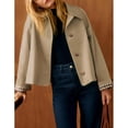 thumbnail image 2 of PUWEI Womens Short Trench Coat Plaid Lining Lapel Classic Casual Single Breasted Jacket Outerwear with Pockets, 2 of 6