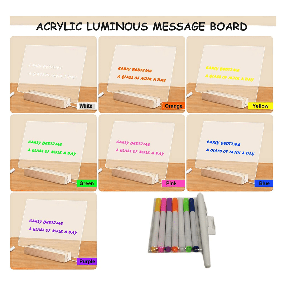 2 sets of acrylic dry erase board with light, 11.8*7.87 different  thickness acrylic board X2，planning life, show creative ideas of the  glowing