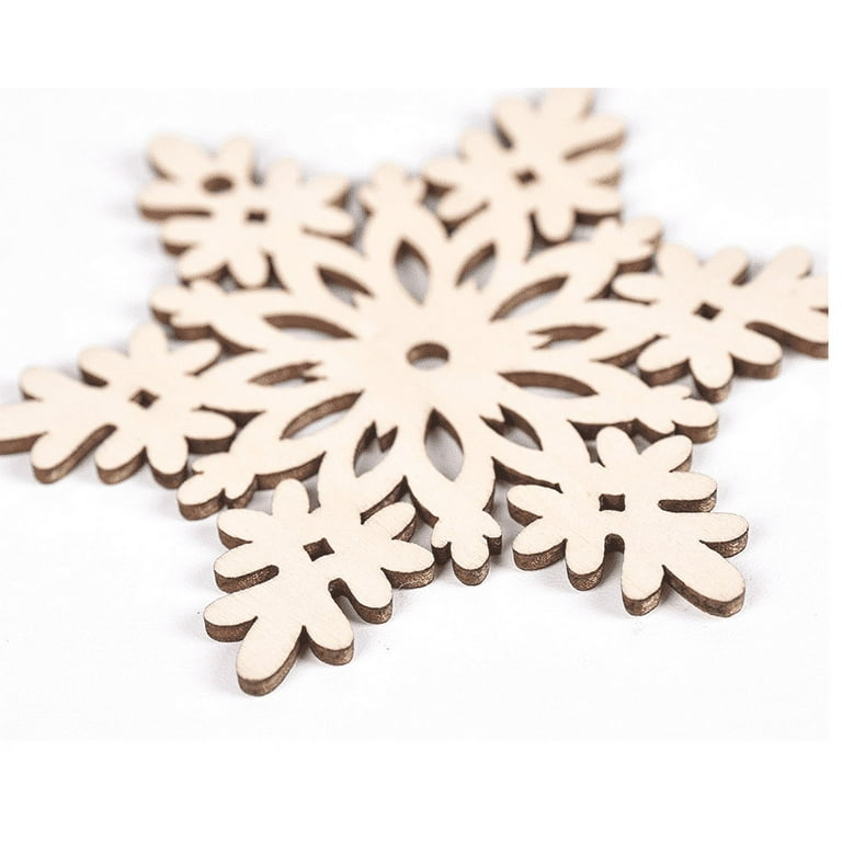 24Pcs Wooden Snowflakes Ornaments 4'' Christmas Tree Hanging Decorations  Rustic Ornament Wood Crafts
