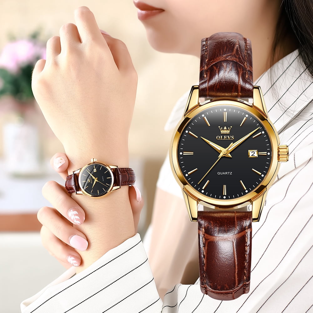 OLEVS Classic Leather Watches for Women, Business Dress Roman Arabic Numerals Ladies Watches, Waterproof Analog Quartz Womens Wrist Watches Brown Leather Strap Relojes para Mujer