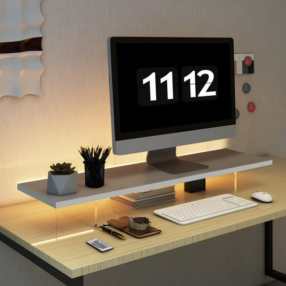 Soporte para monitor LA QUEENIE de madera y acrílico con luz LED
