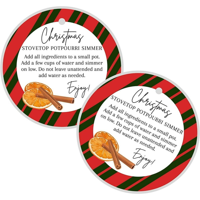 Christmas Stovetop Potpourri Simmer Instruction Cards | 30 Pack | 2.5 x  2.5 inches Square Card | Potpourri | Kraft Christmas Design