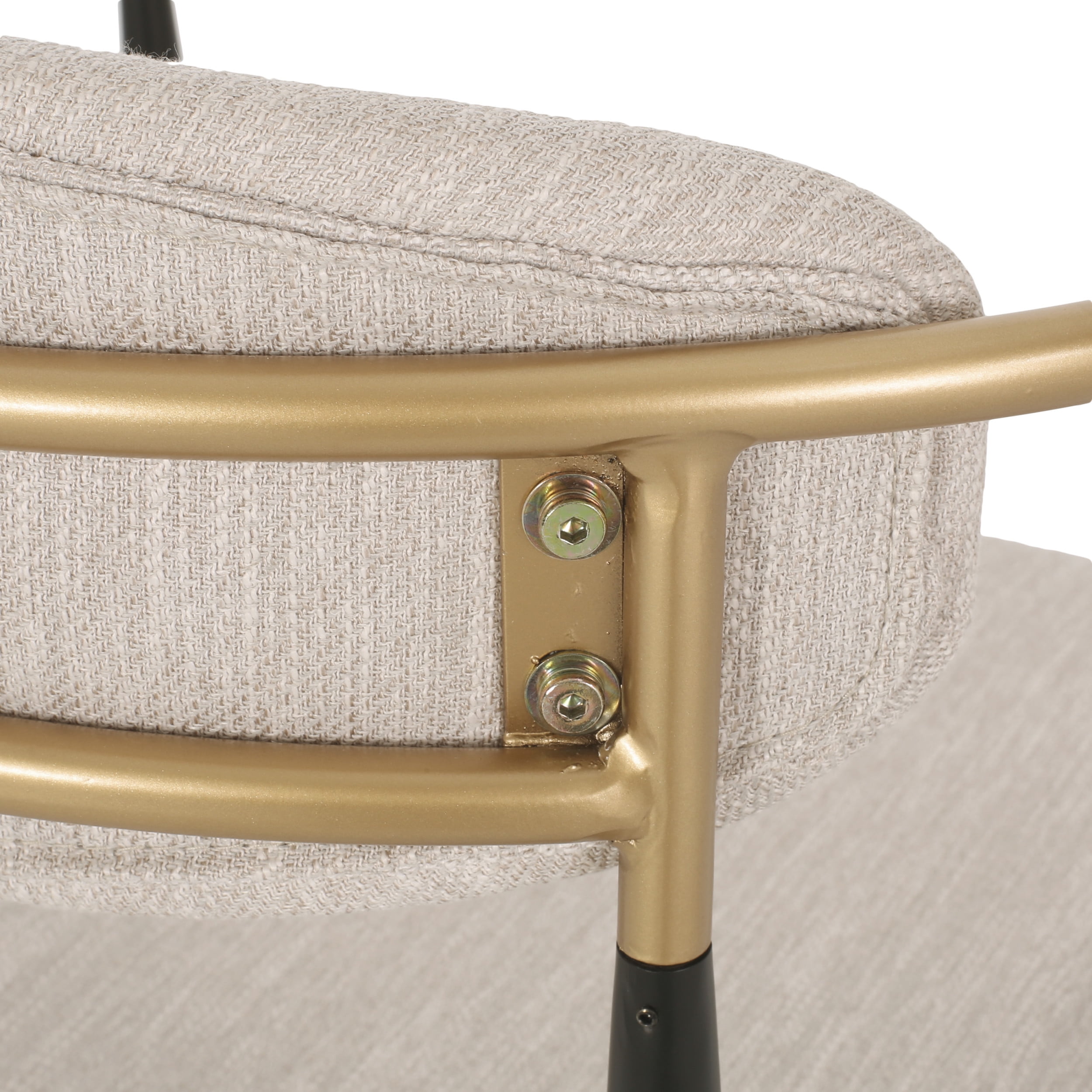 Noble House Boise Fabric Upholstered Metal Dining Chairs, Set of 2, Beige, Black, and Gold