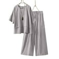 thumbnail image 2 of Caywon Women Summer Loose Linen Blend 3 Quarter Sleeve Top and Pants Solid Color Set Casual Outwear Comfort Gray XXL, 2 of 5