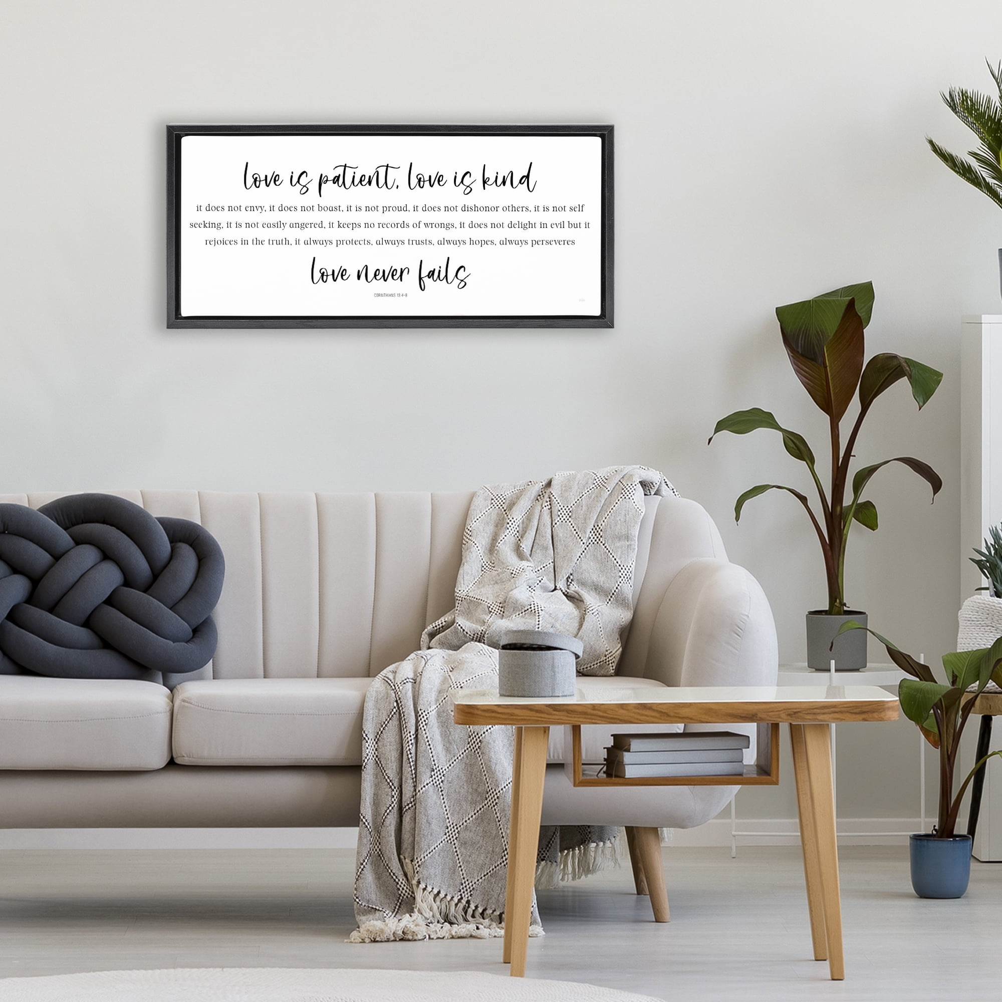 Stupell Industries Love Never Fails Proverb Black Framed Floater Canvas Wall Art, design by Natalie Carpentieri