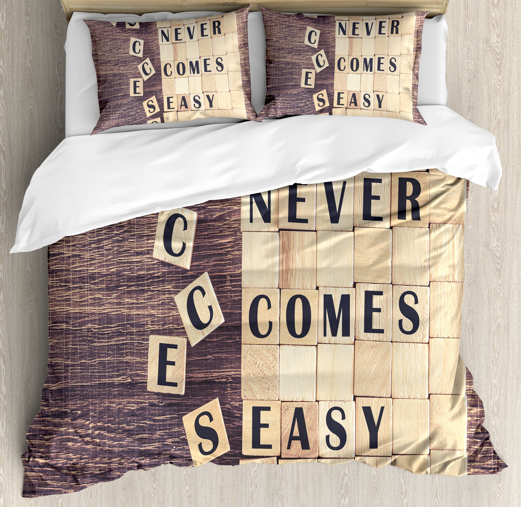 Inspirational Duvet Cover Set, Success Never Comes Easy Quote on