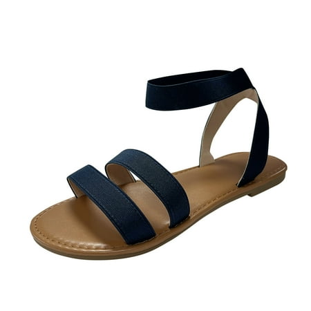 

LIANGP Women s Sandals Sandals Ladies Flat Sandals Strap Sandals For Women Summer Shoes Roman Sandals Women s Shoes Blue Size 6.5