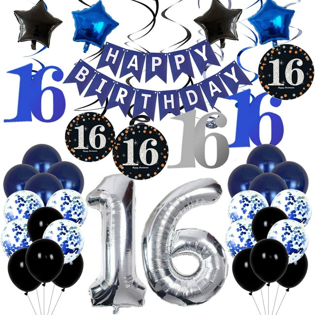 Kit de decoración de cumpleaños HULASO con tema azul oscuro para 16 cumpleaños