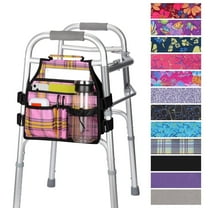 SupreGear Side Mount Walker Bag, Waterproof Folding Walker Organizer Pouch with Cup Holder, Double-Sided Storage, Plaid Pink