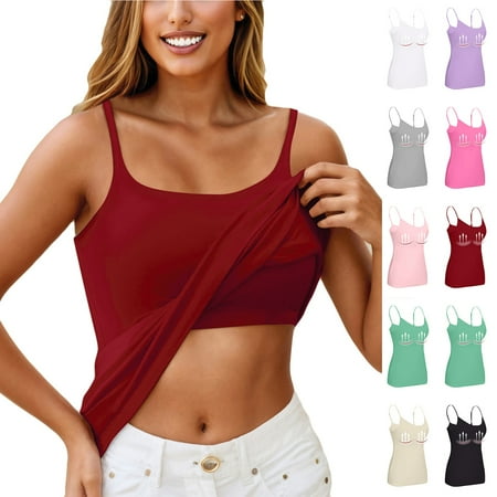 Plus Size Bras Strappy Sports Bra  Camisole with Shelf Bra  2024 Summer Tank Tops with Built in Bras Plain Ladies Camisole with Chest Pad Body Bottom Underwear Yoga Sports Vest  Khaki  3XL