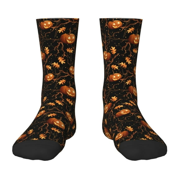 Fuzoiu Halloween With Pumpkins Print Kids Socks For Boys Girls,Grip Crew Socks with Non Slip,Lightweight Stretch Crew Socks,Toddlers Crew Boot Socks