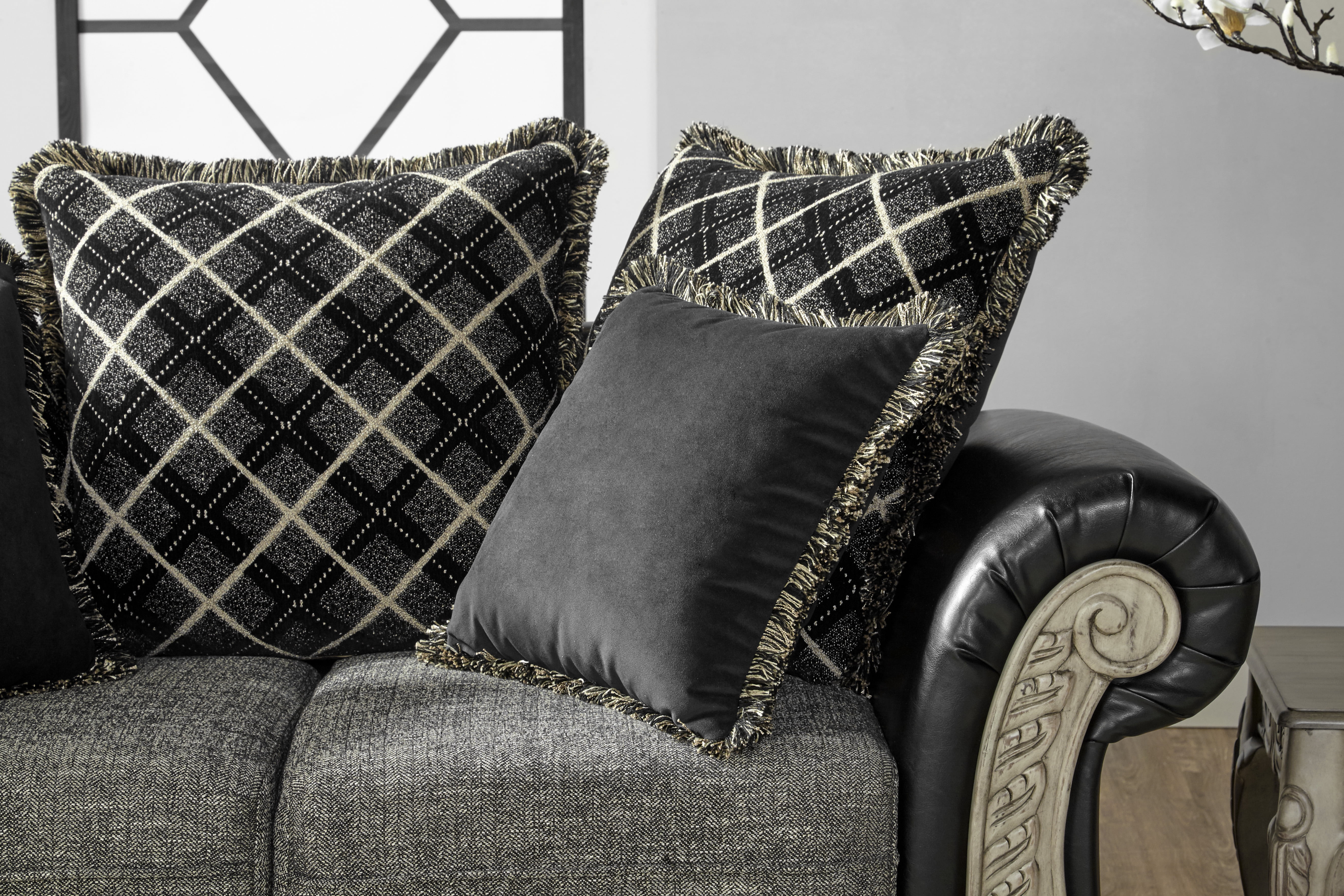 Roundhill Furniture San Marino 2-Tone Fabric Wooden Frame Sofa, Ebony