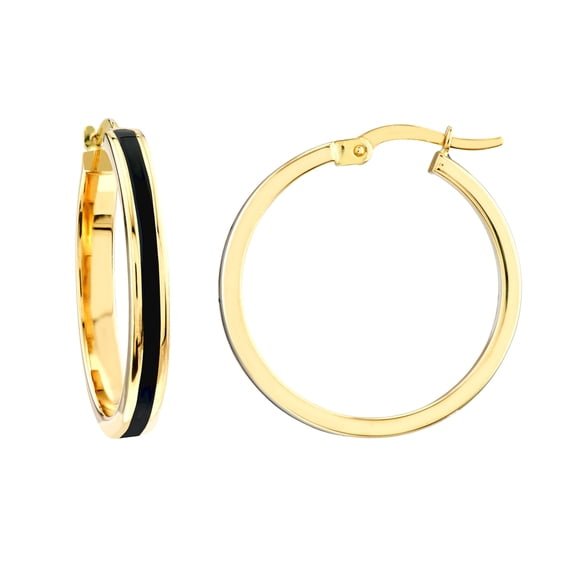 14k Yellow Gold 20x1.7mm Black-enamel Round Hoop Earrings Hoop Earring for Women