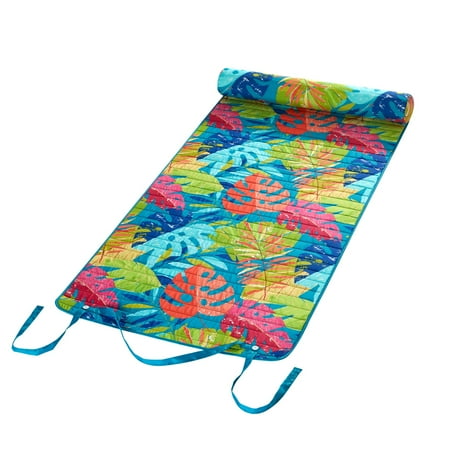 Mainstays Roll Up Beach Mat with Removable Padded Pillow, Tropical Leaf ...