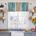 thumbnail image 2 of 2 Pack Coastal Style Valance for Window Vintage Green Brown Stripe Wood Grain Kitchen Valance Rod Pocket Short Curtain Topper Decorative Window Treatment for Living Room Bedroom 42"x18", 2 of 8