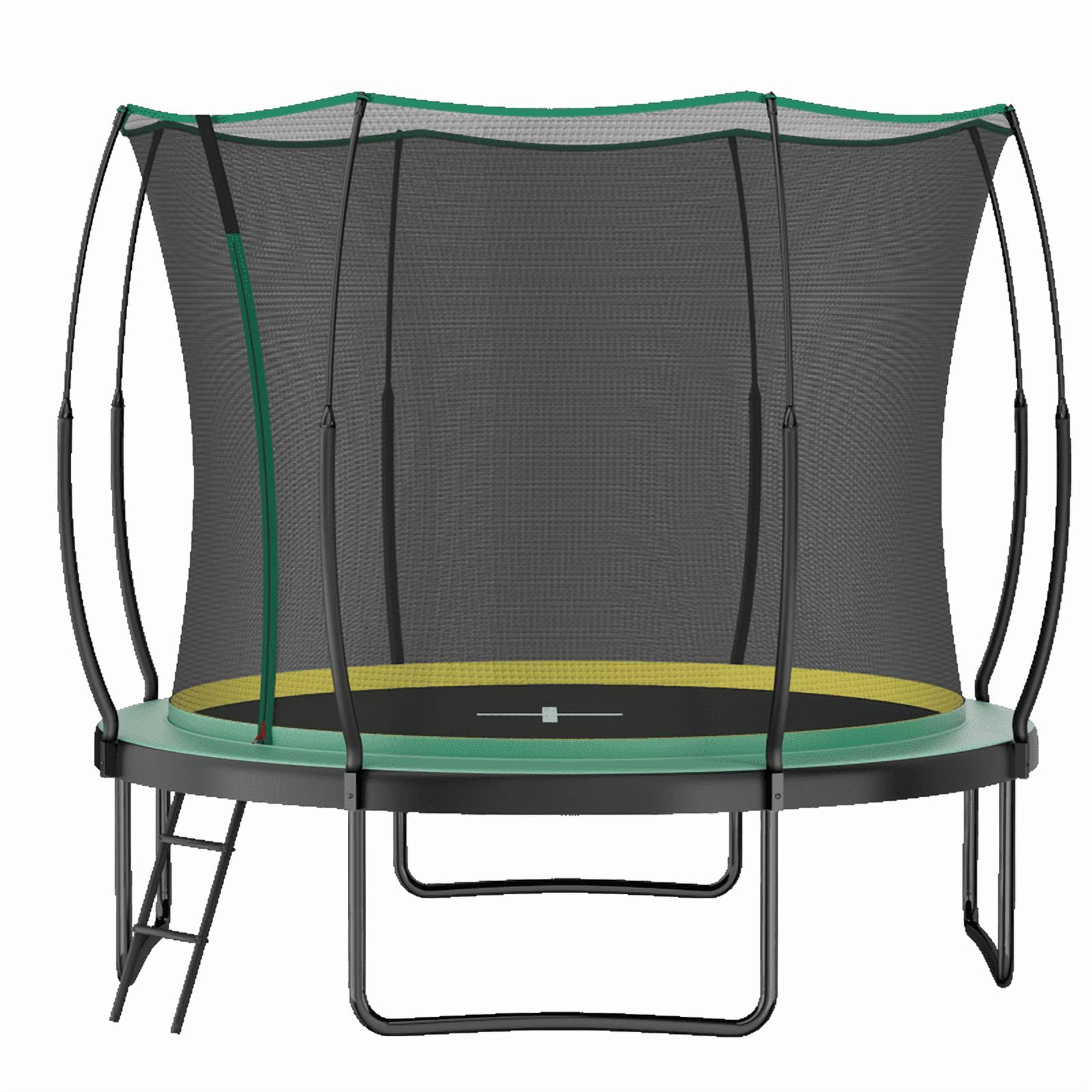10FT Trampoline for Kids & Adults, Outdoor Recreational Trampoline with Enclosed Safety Net, Ladder & Shoe Bag, Bungee Spring Trampoline for Backyard, Heavy-Duty Galvanized Steel Frame Black