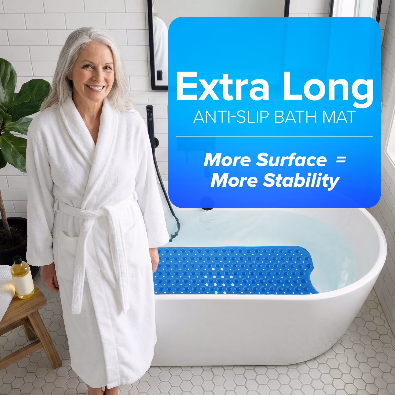 thumbnail image 5 of SlipX Solutions Bathtub Mat Non Slip 39 x 16, Extra Long Bathroom Shower Mat, Suction Cups, 5 of 8