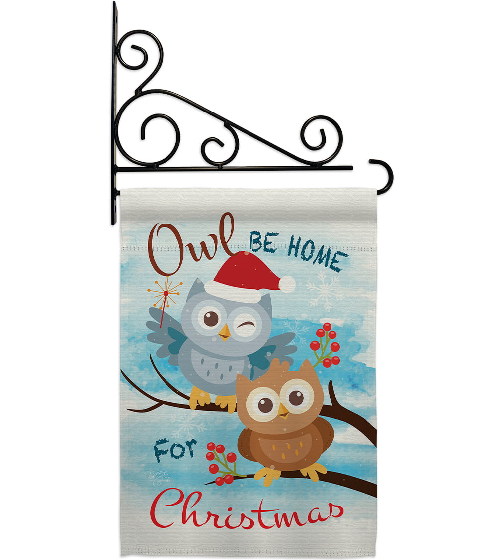 Happy Holidays Owl Primitive Garden Flag Christmas Snowflake 12.5" x 18" 