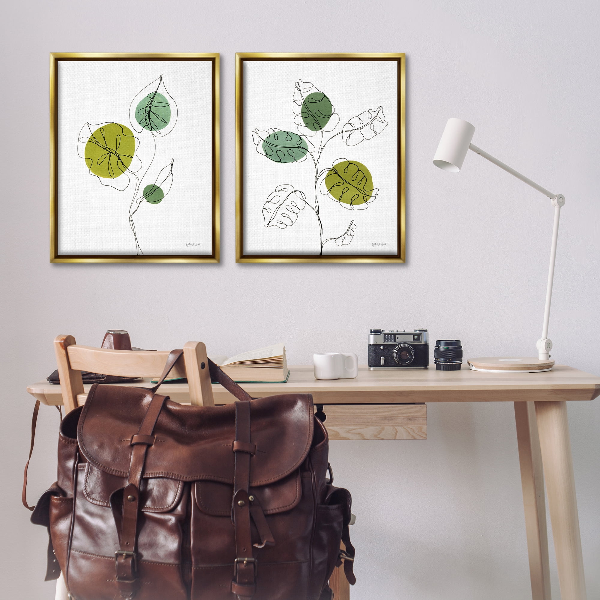 Stupell Industries Minimalist Line Monstera Plants Plants & Flowers Painting Gold Floater Framed Canvas Art Print Wall Art, 31 x 25, Set of 2