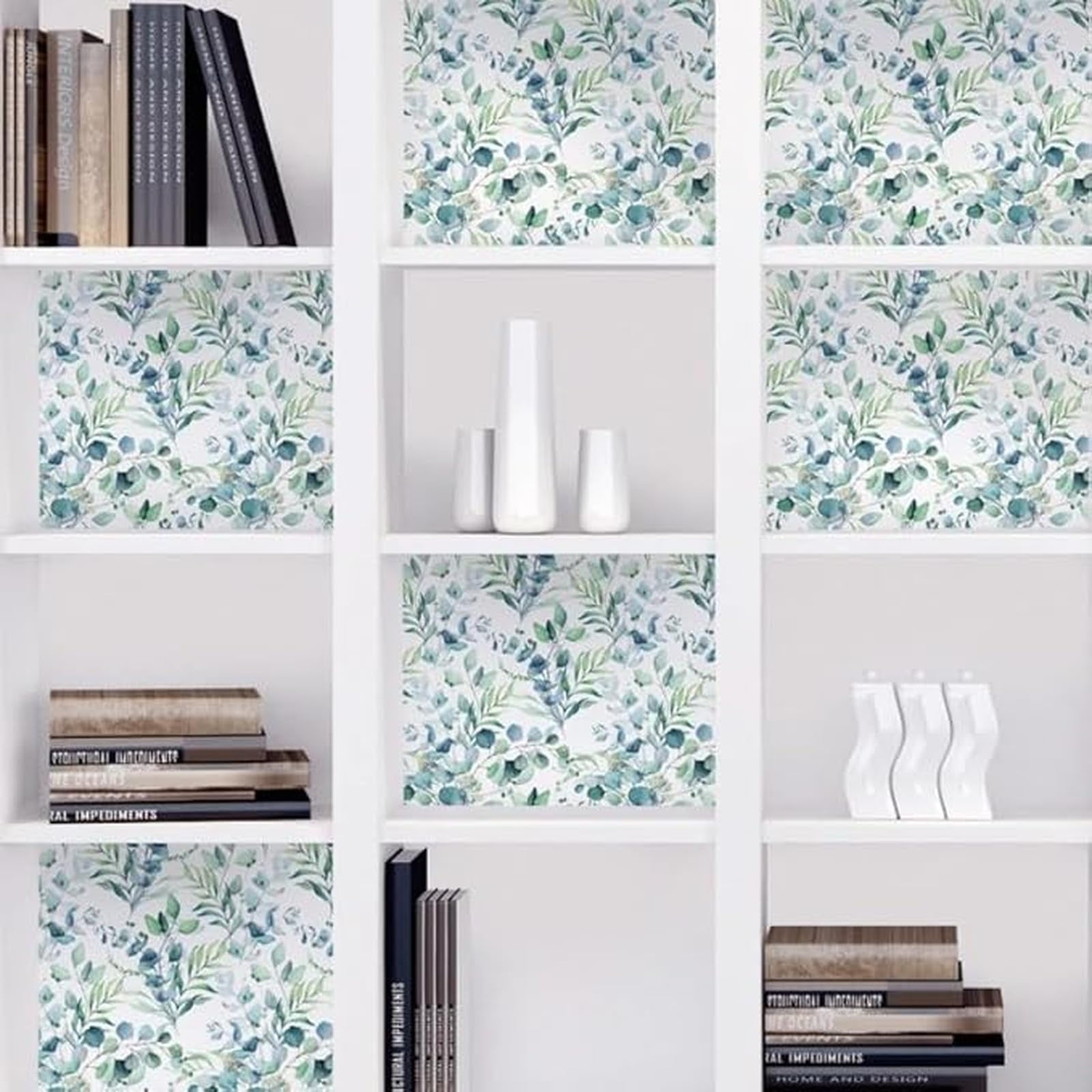 Main Street Peel and Stick Paper Wallpaper Sheets, Eucalyptus Design, 11 in x 16 in, 12 Pack, Removable Paper Wall Covering