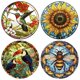 thumbnail image 1 of 4 piezas vidrieras adhesivas anticolisión pájaro girasol abeja ventana pegatinas extraíbles vinilo no adhesivo, 1 of 5