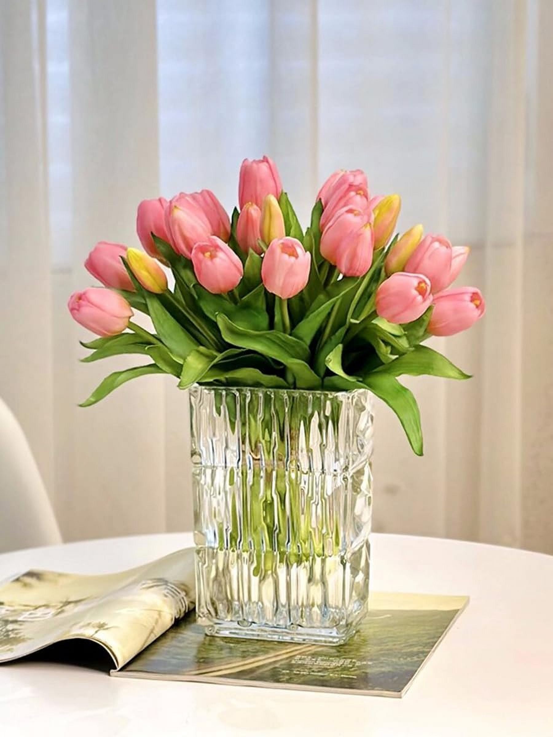 10 Pink Flowers Artificial Tulips Silk Fake Flowers 13.5 Inch for Valentine's Day, Easter, Bulk Home Kitchen Wedding Table Decoration