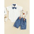 thumbnail image 3 of Musuos Baby Boy Gentleman Suit, 0-3 Years Long Sleeve Lapel Neck Button Romper Shirt with Suspender Pants Spring Summer Outfit, 3 of 10