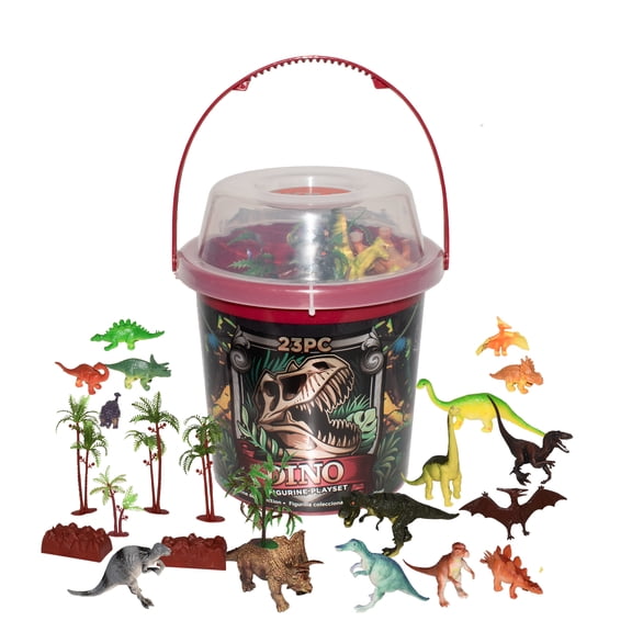 Wild Republic Dinosaur Bucket, Dinosaur Animal Figurines Set, T Rex, Triceratops, Velociraptor, Spinosaurus, Stegosaurus & More, 23 Piece Set