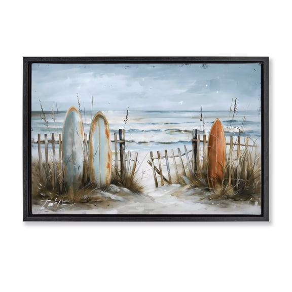 Stupell Industries Coastal Surf Summer View Black Framed Floater Canvas Wall Art design by LSR Creative Studio, 17 x 25