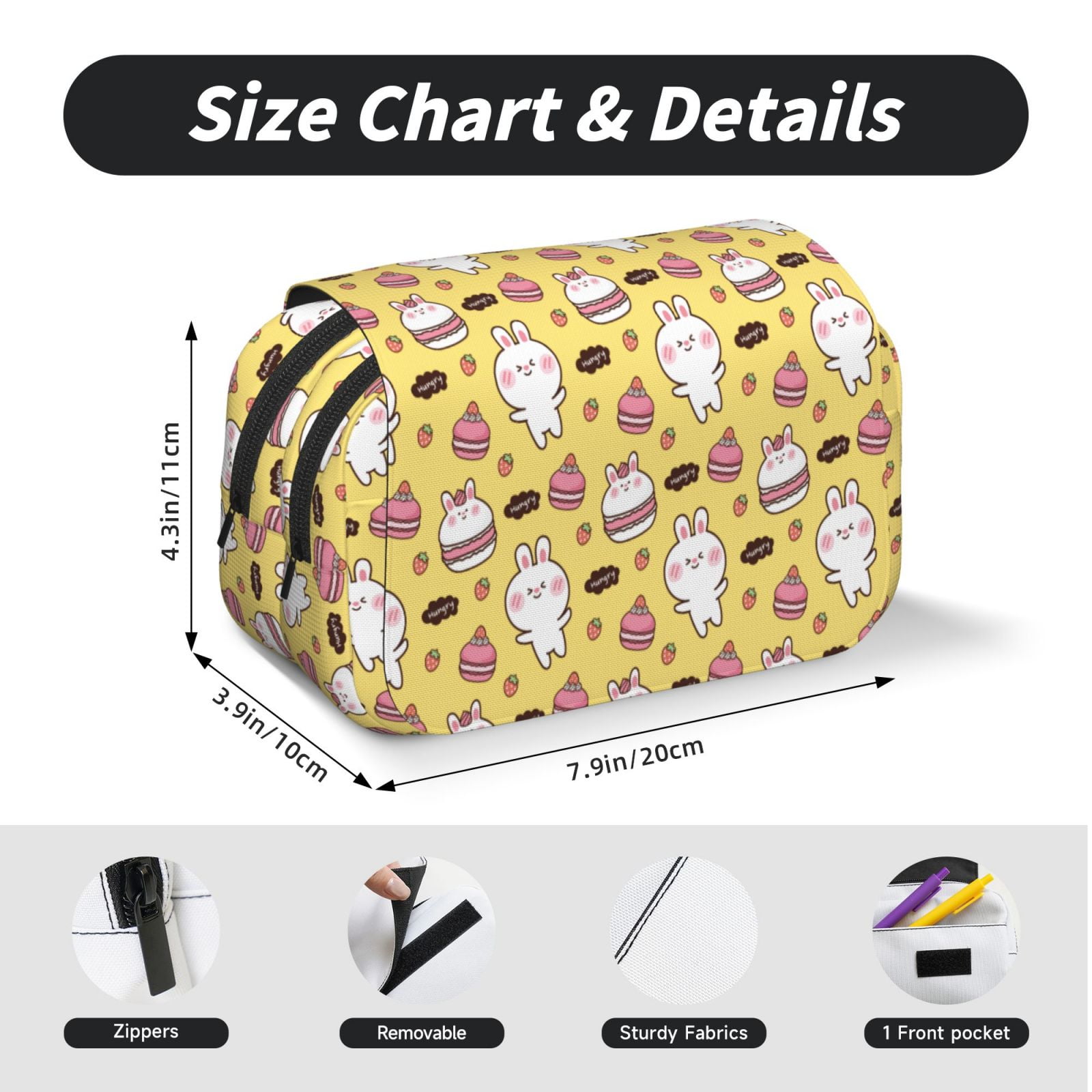 Rateoe Rabbit Hunger Pattern Double Clamshell Pen Case, Storage Organizer with Two Zipper Compartments– Holds Up to 50 Pencils & Pens