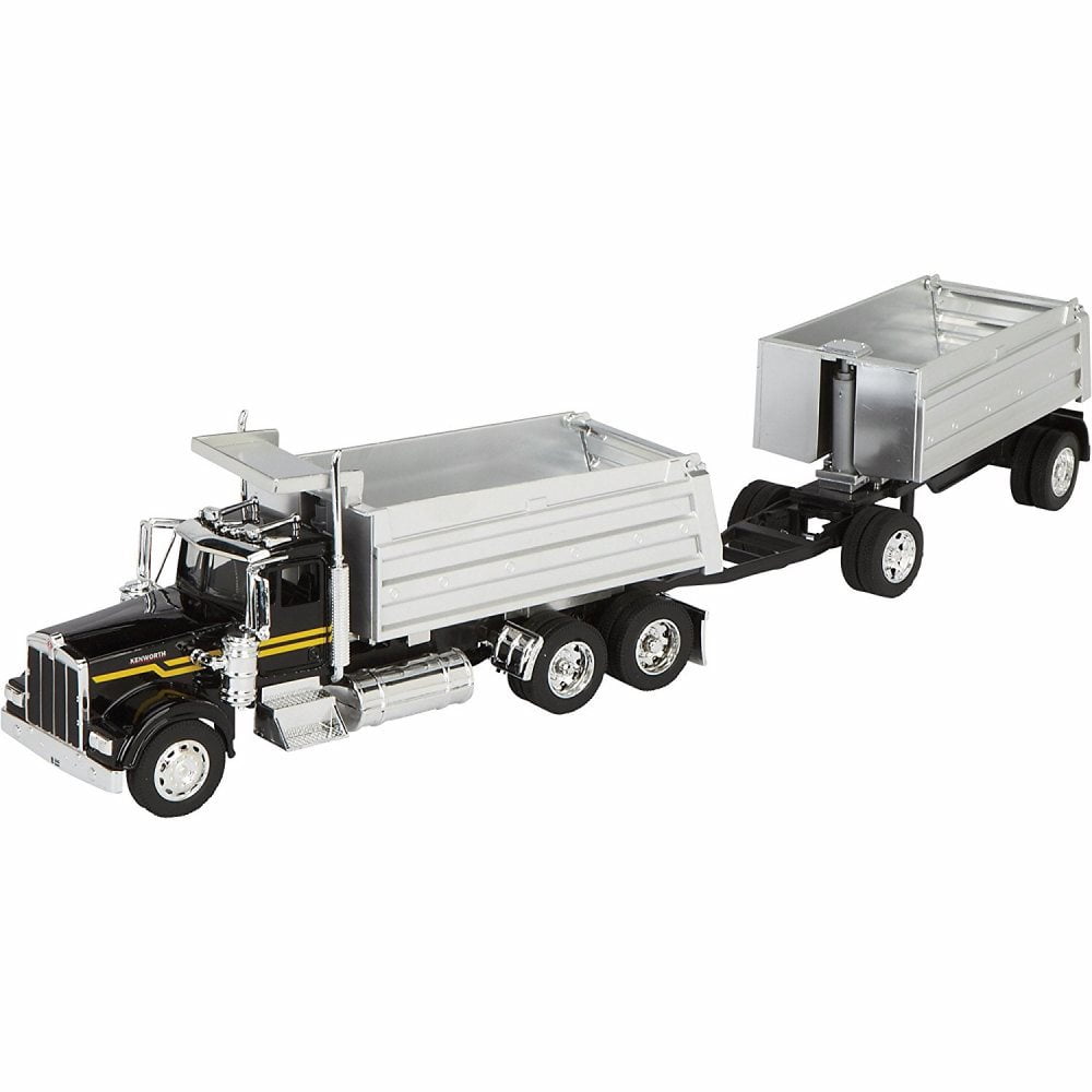 Kenworth W900 Double Dump Truck, Black New Ray 11943 1/32 Scale