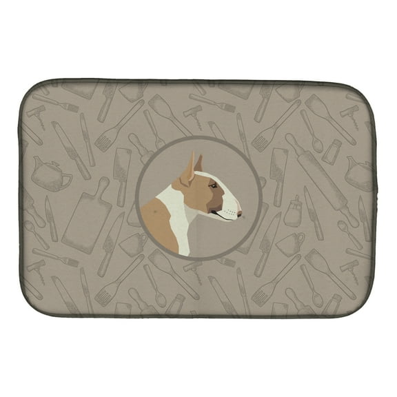 Caroline's Treasures Fawn and White Bull Terrier In the Kitchen Dish Drying Mat