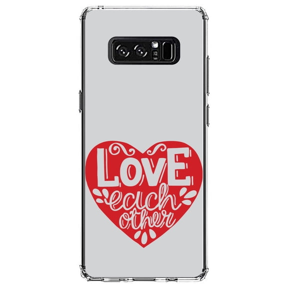 DistinctInk Clear Shockproof Hybrid Case for Samsung Galaxy Note 8 - TPU Bumper, Acrylic Back, Tempered Glass Screen Protector - Red Heart - Love Each Other